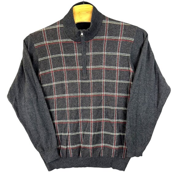 Greg Norman Pullover Sweater Mens XL Gray Plaid  Merino Wool Cotton Long Sleeve - Picture 1 of 9